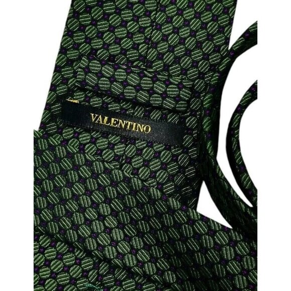VALENTINO Men's 100% Silk Necktie LUXURY Green Geometric W:3.4" EUC - Picture 2 of 4